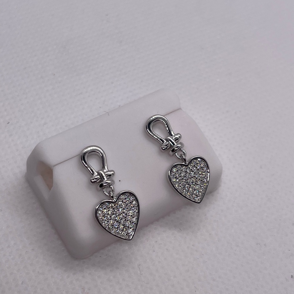 Silver Heart Moissanite Diamond Drop Earrings